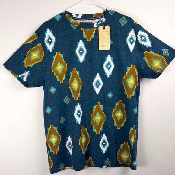 Nomad Shirt Mens Large Blue Crewneck Printed All Over Short Sleeve Casual - Picture 1 of 6